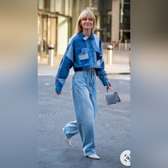 Vintage Denim Crop Striped Jacket Panels Button Down NWT Size L - Picture 16 of 16
